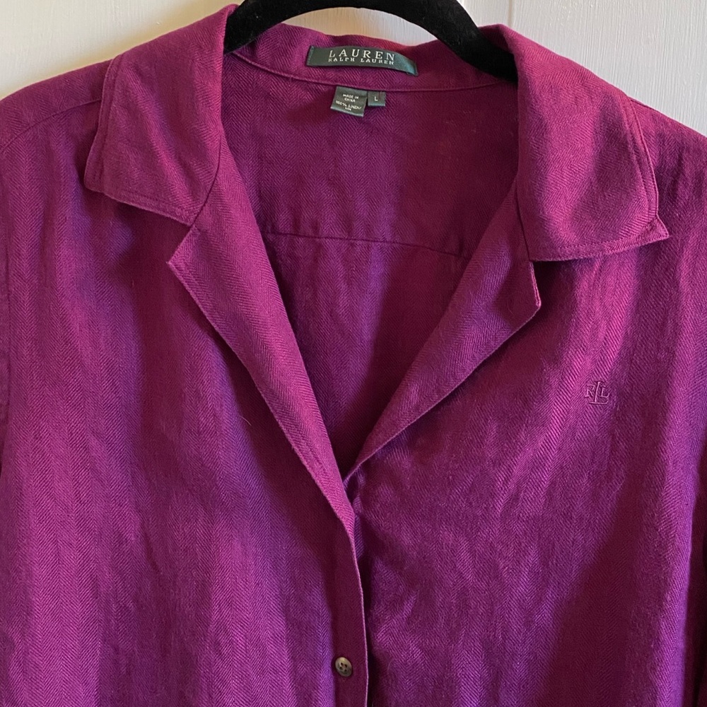 Lauren Ralph Lauren 100% Linen Button Up 3/4 Sleeve Top - Picture 3 of 8